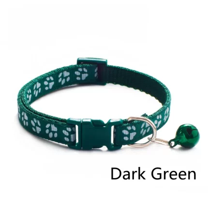 Footprint Bell Cartoon Pet Collar-dark green collar print