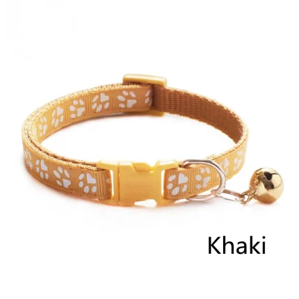 Footprint Bell Cartoon Pet Collar-khaki collar print