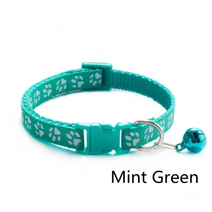 Footprint Bell Cartoon Pet Collar-mint green collar print