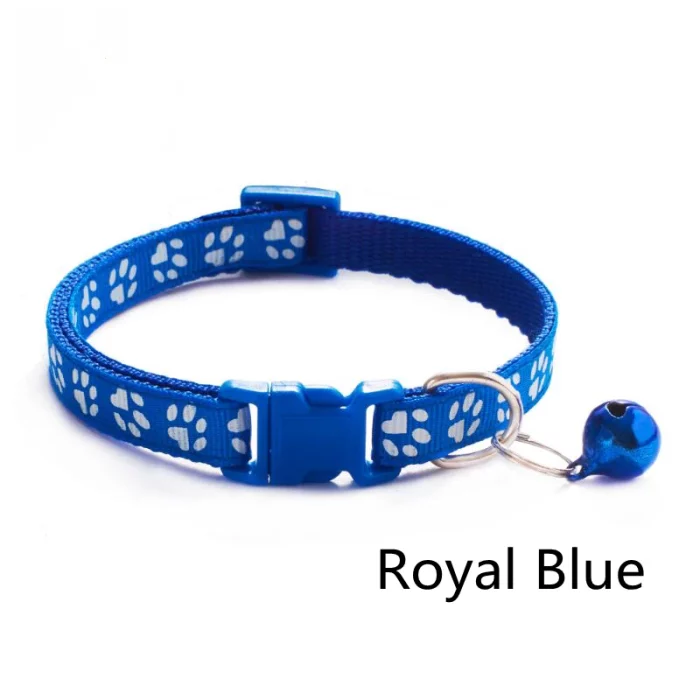 Footprint Bell Cartoon Pet Collar-royal blue collar print