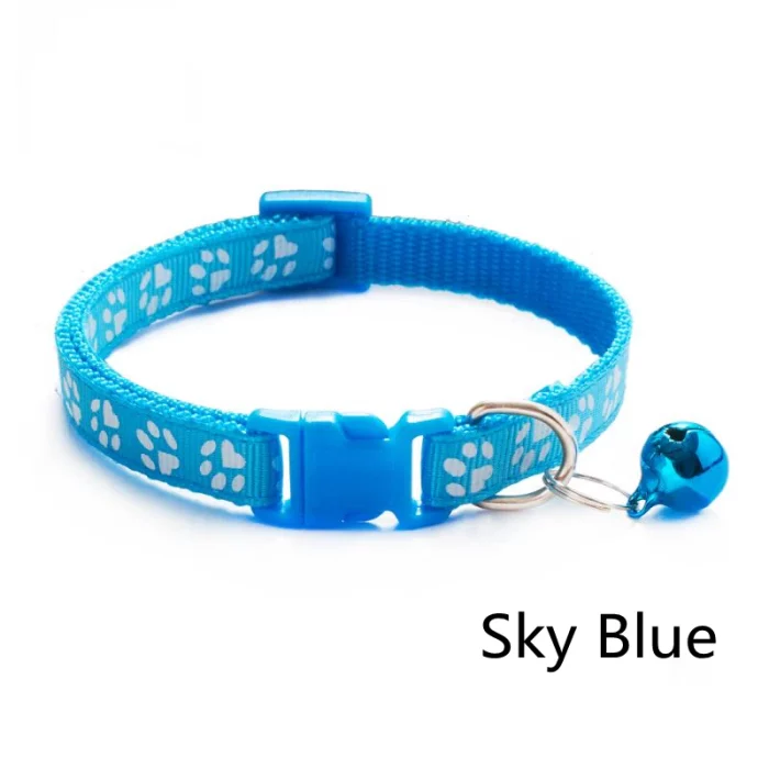 Footprint Bell Cartoon Pet Collar-sky blue collar print